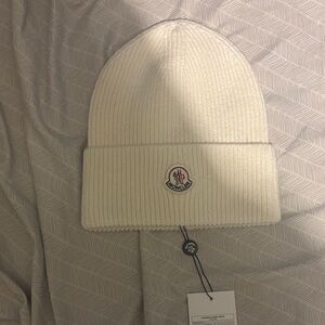 Moncler Ivory Ribbed Knit Beanie